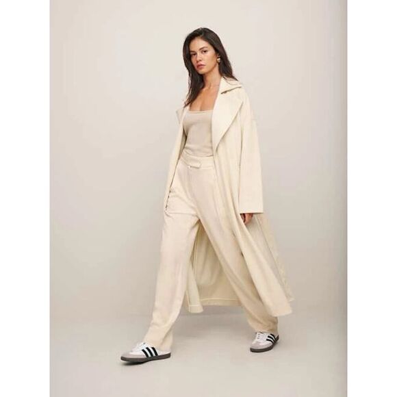 Reformation Walden Wrap Cream Long belted Coat sz L - Picture 2 of 15